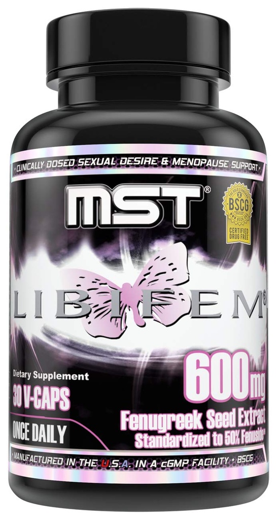 MST Libifem, Fenugreek Seed Extract Kapsler, Boost Desire, Libido, Arusal og Tilfredshed Plus Menopause Health Support, tillæg for kvinder, 30 Greve, BSCG Certified Drug Free.