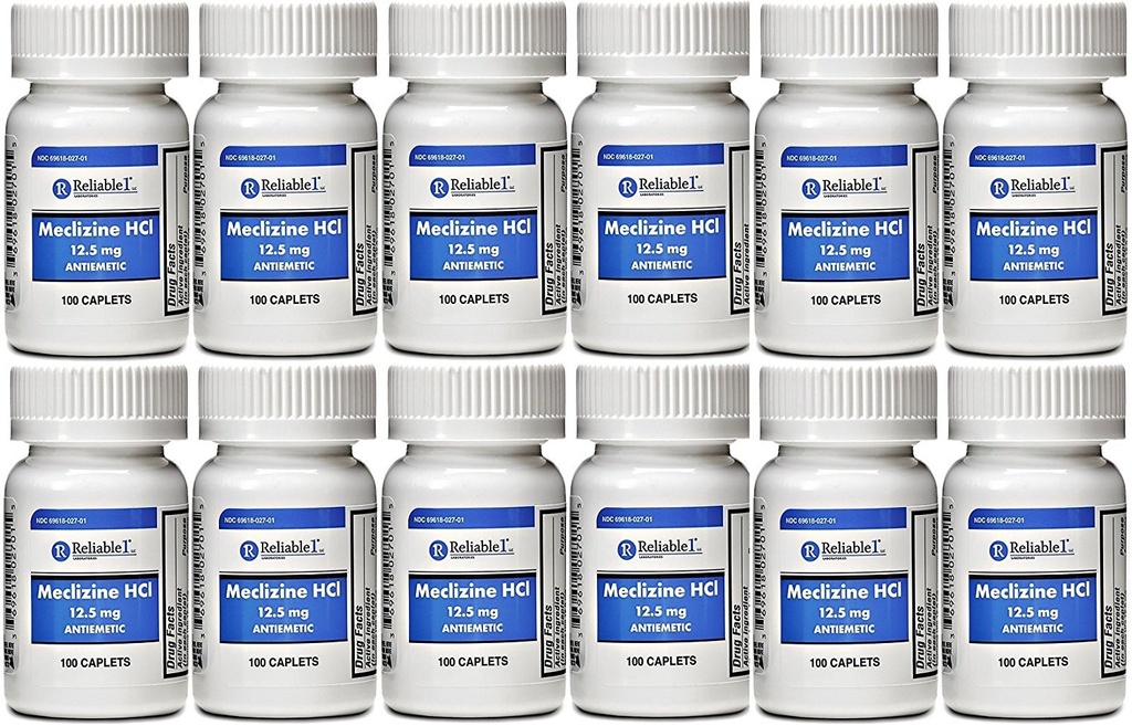 Meclizin 12, 5 mg Antiemetisk, Motion Sygdom 100 Caplets PAKNING på 2