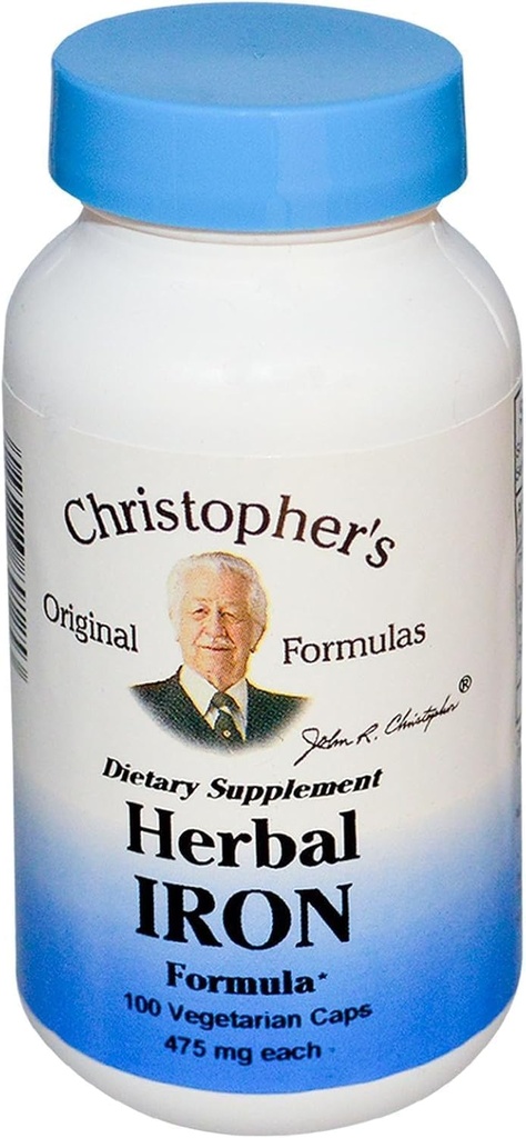 Christopher 's Original Formulas Herbal Iron Formel, Natural Iron Support, 450 mg, 100 vegetariske kapsler