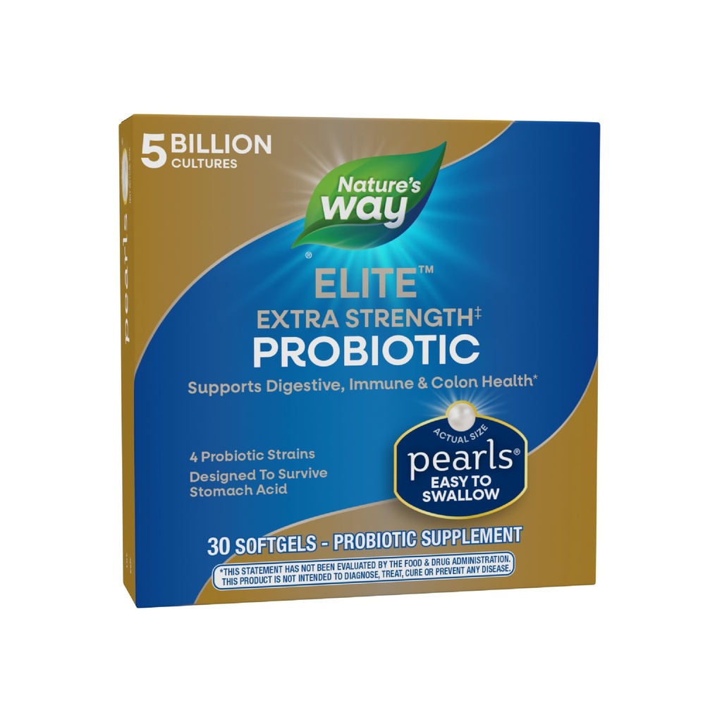 Nature's Way Pearls Elite Probiotic for Men and Women, Supports Digestive, Immune, Colon Health*, 5 Billion Live Cultures, No Refrigeration Required, 30 Softgels (Packaging May Vary)
