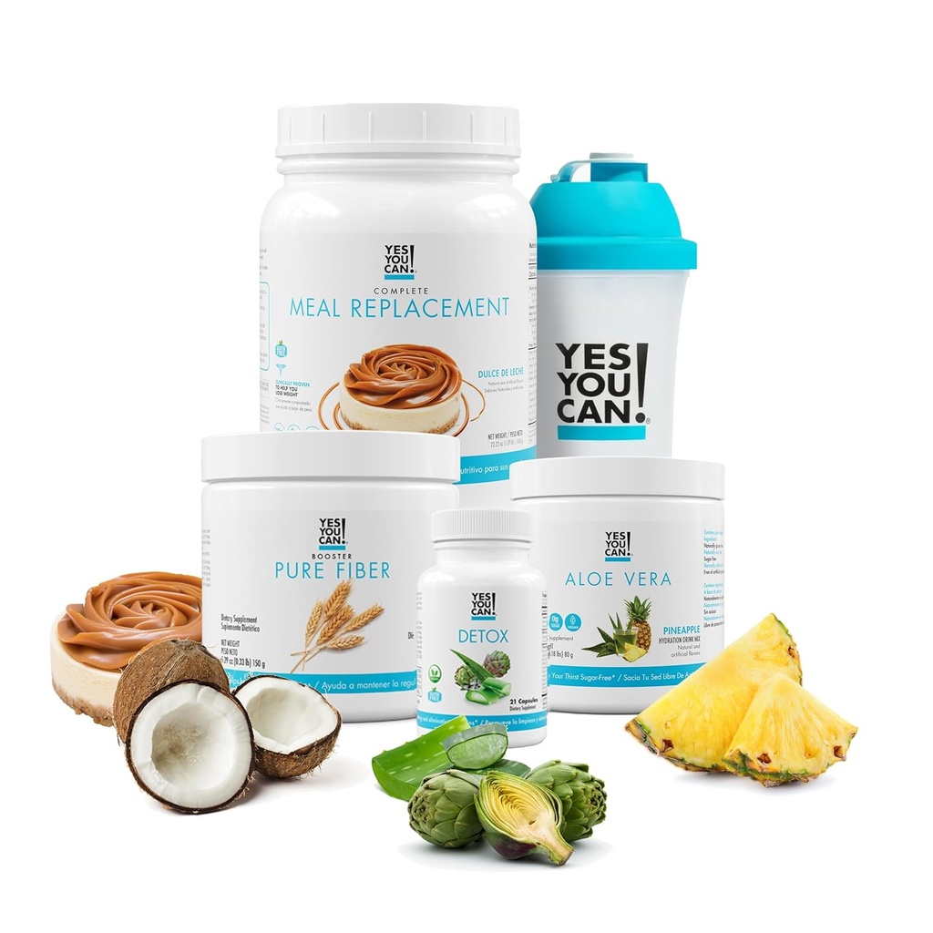 Ja Du kan! Detox Plus Kit, Daily Cleanse Pure Fiber Meal Erstatning, Drik Mix, Ryst Booster & Supplement, Kropslæde Kit for Kvinder, Daily Cleanse - Dulce de Leche, Aloe Vera Peach Lemonade
