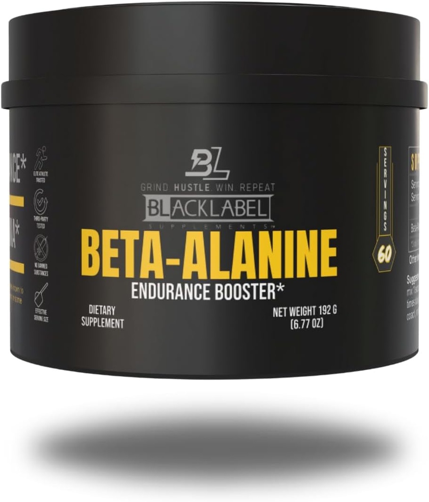 BLACKLABEL Kosttilskud Beta- Alanine Powder, 60 Servering - Unflavored Aminosyre supplement til Endurance Support, High- Intensity Training, Sprinting, Crossfit & Sport Performance - Coffein- Free