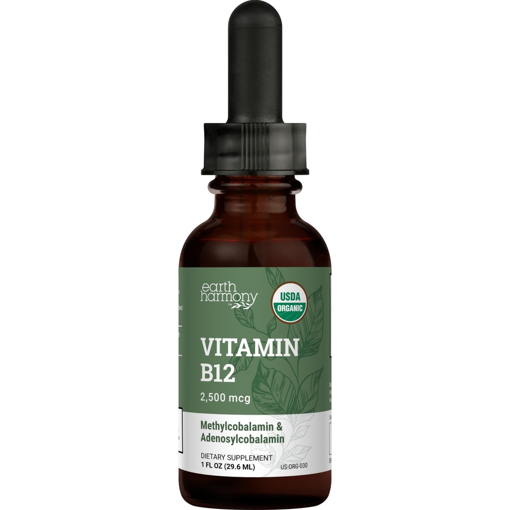Organic Vegan Vitamin B12 Sublingual Liquid Supplement - 2500mcg Methylcobalamin dråber til naturlig energi, Metabolisme Sundhed og immunsystem Support - 1 Fl Oz