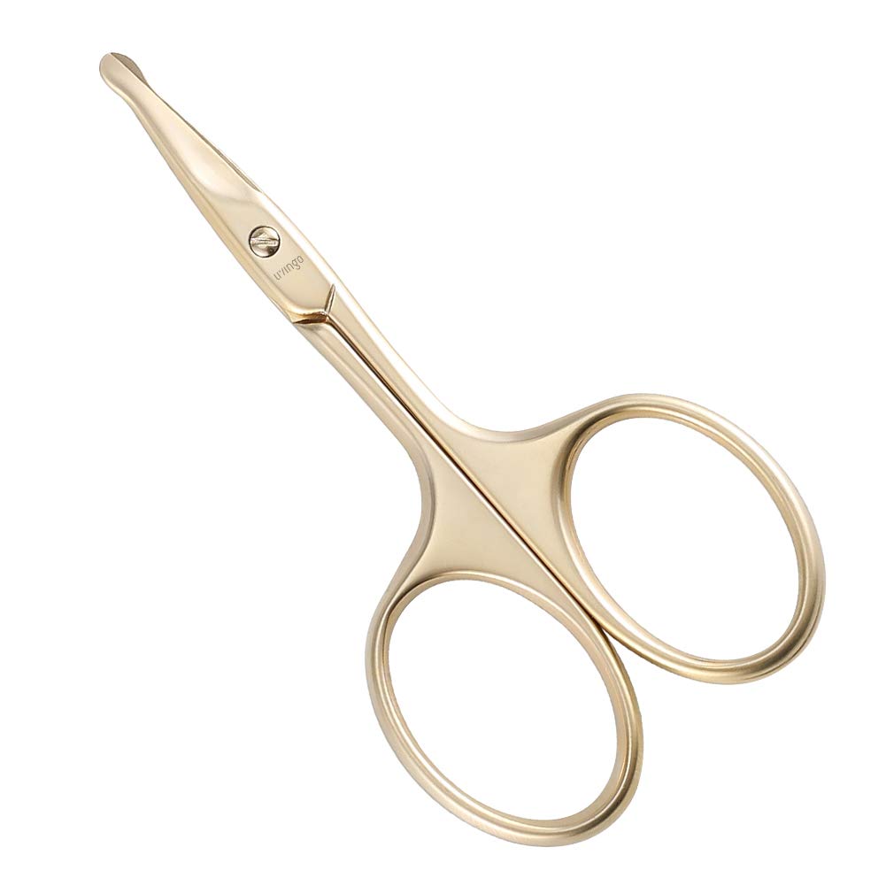 LIVINGO 3.75 "Lille sikkerhed ansigt Næse hårsakse, buet klinge med Afrundet spids Rustfrit stål til Manicure Cuticle, Øjenbryn, tør hud (guld)