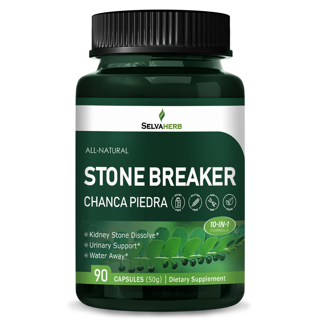 Stone Breaker (Chanca Piedra) Kapsler til Nyre Stone Opløs, Urinary Support & Water Away Herbal Kosttilskud w / Horsetail Uva Ursi Goldenrod Mælkebøtte Cat 's Claw Extract. 90 Greve