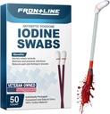 FrontLine Povidon Jod Swabs, Antiseptisk Swabsticks, Jod Solution, Cleansing Cotton Swab, individuelt indpakket medicinsk udstyr, Sårpleje, Førstehjælp, Sårrenere, Box med 50