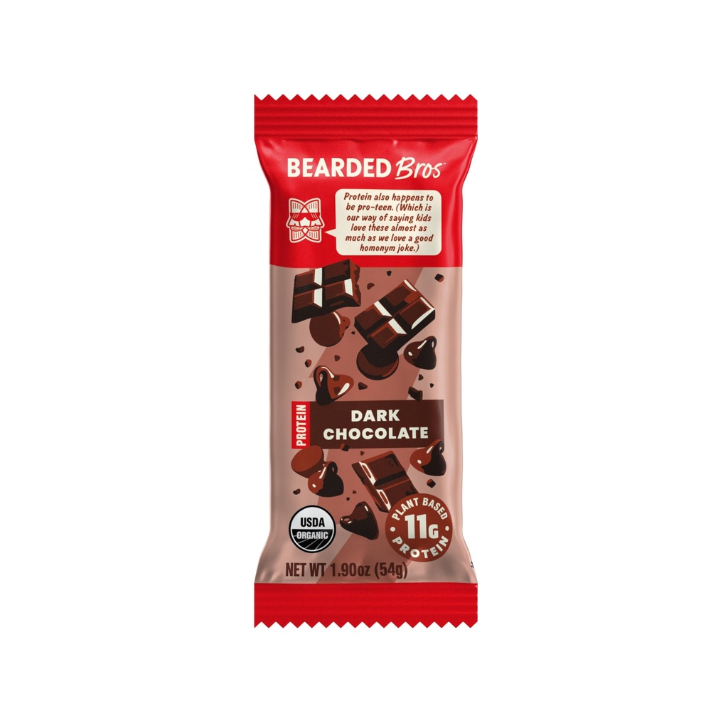 Bearded Brothers Organic Protein Bars, Dark Chocolate (10 Pack) - 11g Plant Based Protein Gluten Free Vegan, Non- GMO sunde snacks for voksne God kilde til fibre