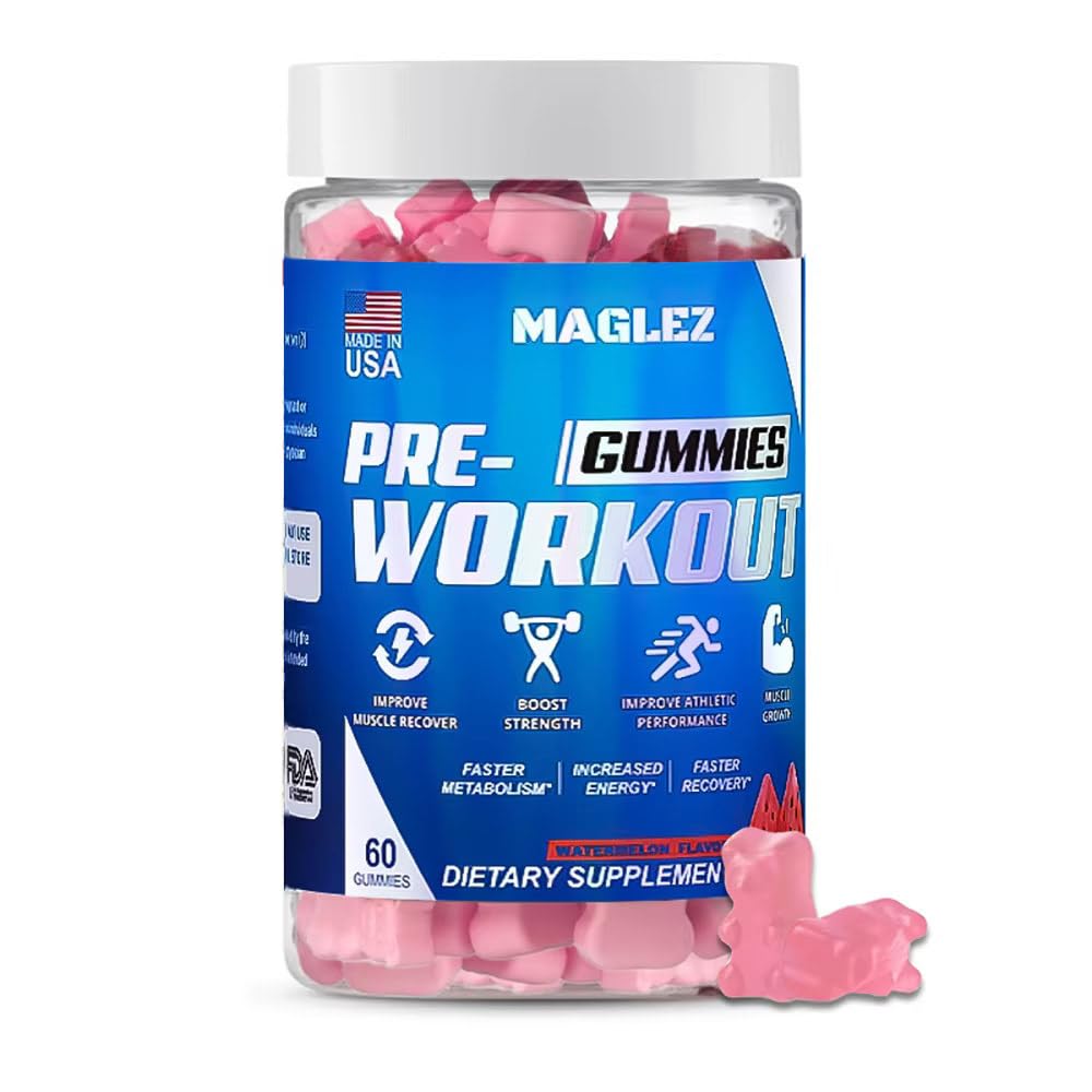 Pre Workout Gummies for Mænd & Kvinder, Pre Workout Gummy med Beta Alanine • 124; Organisk Koffein • 124; Chrom Picolinate • 124; Gluten fri, Vegan, øget energi, hurtigere stofskifte & nyttiggørelse (60 Gummy)