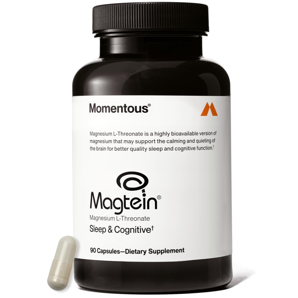 Momentous Magtein Magnesium L- Threonate - Brain & Rest Support - øger kognitiv funktion & søvnkvalitet - NSF Certified for Sport -145 mg - 30 Serveringer
