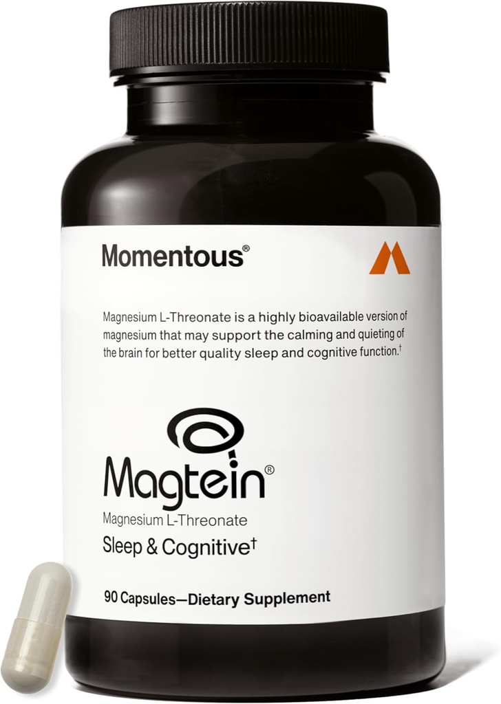 Momentous Magtein Magnesium L- Threonate - Brain & Rest Support - øger kognitiv funktion & søvnkvalitet - NSF Certified for Sport -145 mg - 30 Serveringer