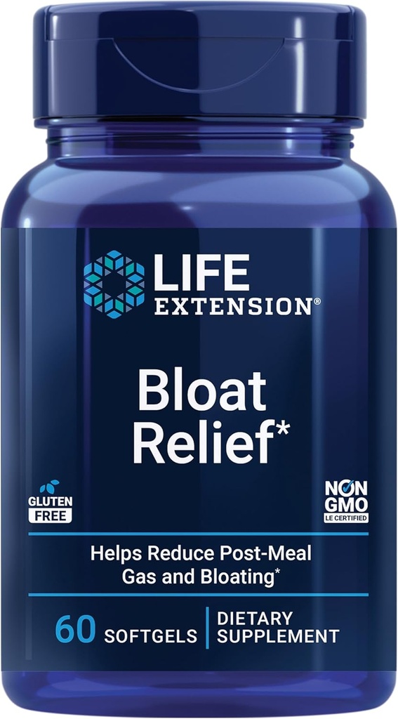 Life Extension Bloat Relief, Artichoke, Ginger, Fennel and Turmeric for Digestive Health, Supports Bloating Relief and Promotes Digestive Comfort, Gluten Free, Non-GMO, 60 softgels
