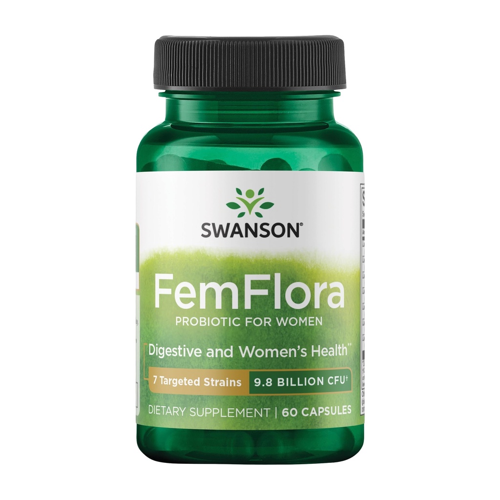 Swanson FemFlora - Feminin Probiotisk tillæg Support Flora of The Mouth, GI Tract og Vagina - Probiotika til kvinder med 9 milliarder CFU Per Capsule - (60 kapsler)
