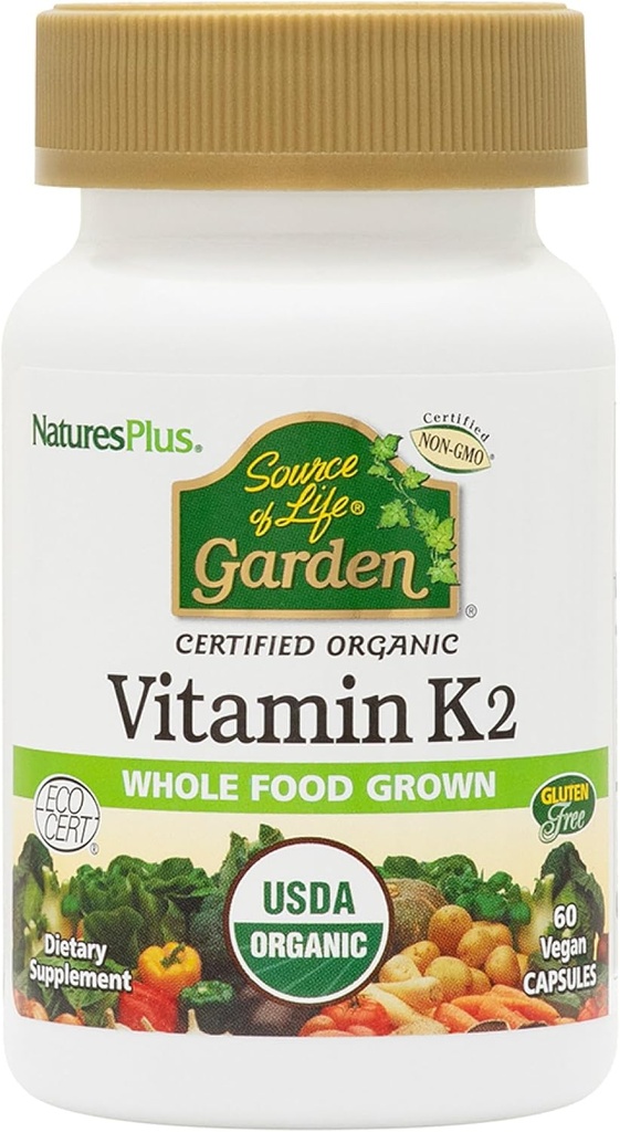NaturePlus Kilde til Life Garden Vitamin K2- 60 Veganske kapsler, Pakke af 2 - Knoglestøtte - Certificeret Organisk, Non- GMO, Gluten Free - 120 Total Servering