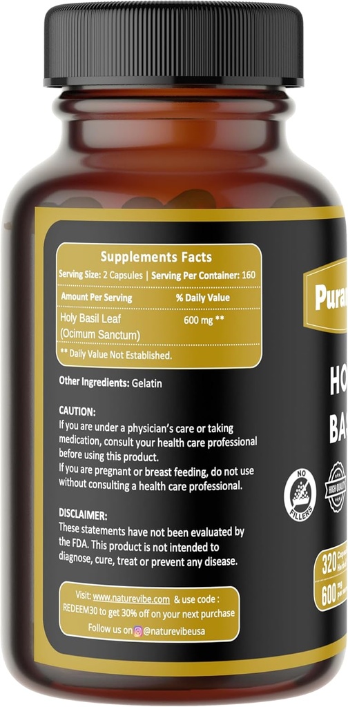 Holy Basilikum Premium 320 Kapsler Ikke GMO og Gluten Free
