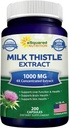 aSquared Nutrition Milk Thistle Supplement 1000mg- 200 Kapsler, Max Strength 4X koncentreret ekstrakt 4: 1 Mælk Thistle Seed Powder Herb Pills, 1000 mg Silymarin ekstrakt til leverstøtte, Rense, Detox