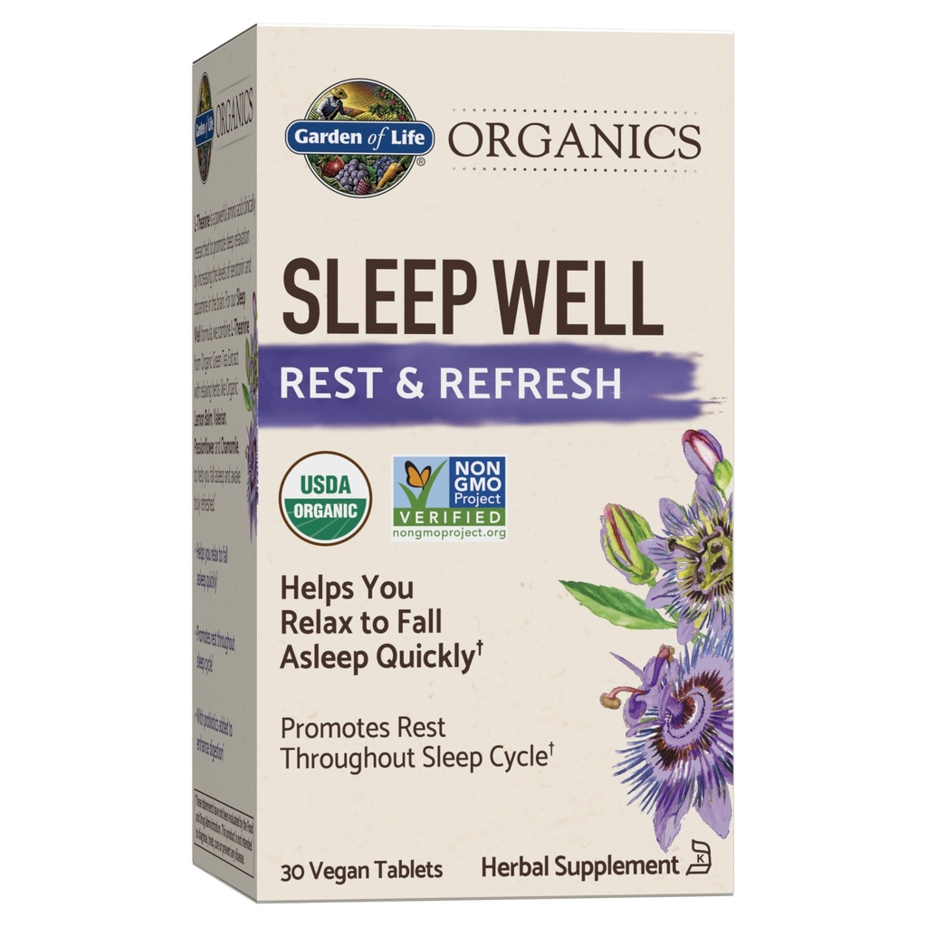Livets have Organics Sleep Well Hest & Genopfrisk 30 tabletter, Lemon Balm, Green Tea Extract L- Theanine, Valerian Root, Kamille, Probiotika-Økologisk Non- GMO Vegan Gluten Free Herbal Supplement