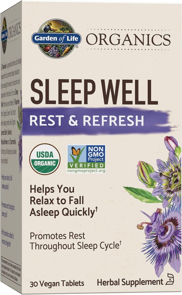 Livets have Organics Sleep Well Hest & Genopfrisk 30 tabletter, Lemon Balm, Green Tea Extract L- Theanine, Valerian Root, Kamille, Probiotika-Økologisk Non- GMO Vegan Gluten Free Herbal Supplement