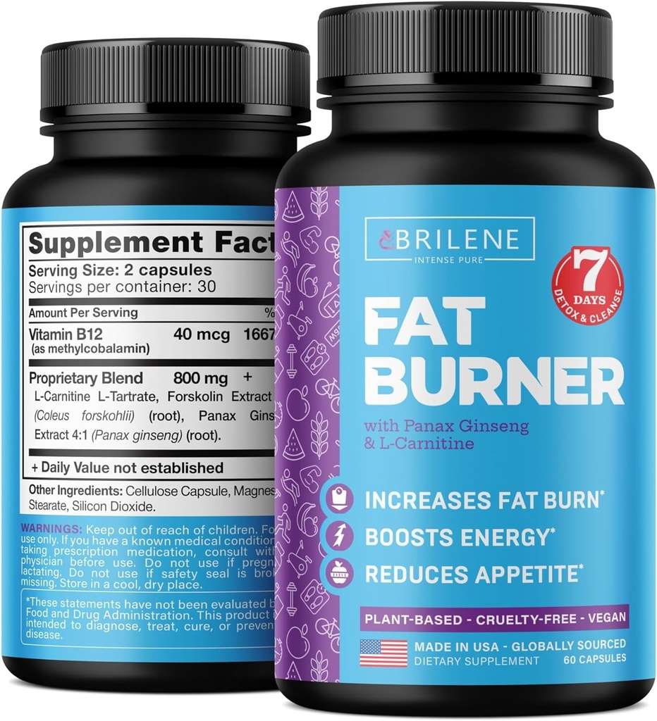 Vægttab piller til kvinder - Lavet i USA - Natural Appetite Suppressant & Metabolisme Booster - Fedtforbrænder med L- Carnitin til at tabe vægt hurtigt - 60 kapsler