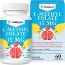 15mg L Methylfolat (5- MTHF) - Aktiv folinsyre - Beriget med vitaminer B6 og B12- 60 Vegetarkapsler - Ikke-GMO, Gluten- fri
