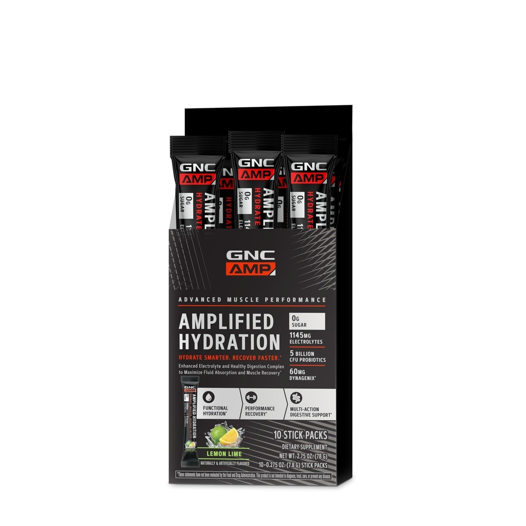 GNC AMP Amplified Hydration Electrolyte Powder Drink Mix 124; Enhanced Electrolyte & Sund fordøjelse Complex