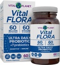 Vital Planet - Vital Flora Ultra Daglig Probiotisk 60 Millioner CFU, Diverse Strops, Organic Prebiotics, Immunity Support, Bloating Relief, fordøjelsesprobiotika for kvinder og mænd 60 Kapsler
