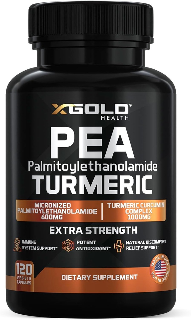 Pea Palmitoylethanolamid + gurkemeje Curcumin Complex - 1600mg Mikroniseret 99% & 95% Curcuminoids - High Potency Joint Support, Mobility & Comfort - Made in USA