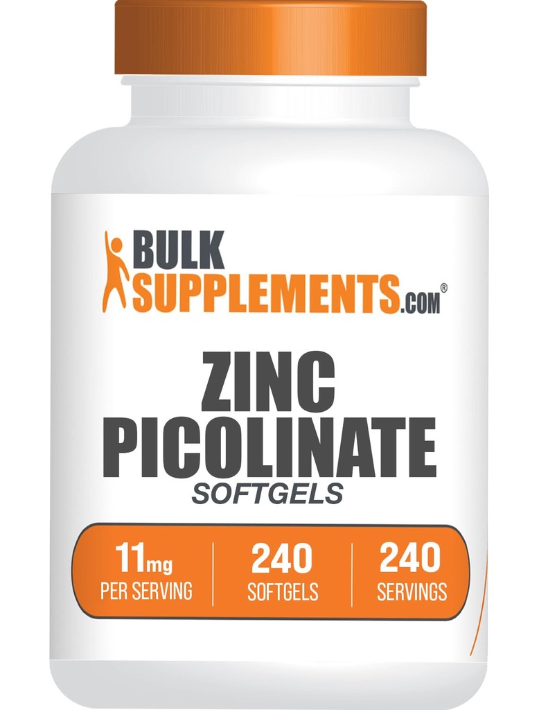 BulkSupplements.com Zink Picolinate Softgels - Zink 11mg, for immunforsvar, Gluten Free - 1 Softgel per Serving, 240 Greve (pakke med 1)
