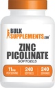 Bulk Supplements.com Zink Picolinate Softgels - Zink 11mg, for immunforsvar, Gluten Free - 1 Softgel per servering, 240 Greve (pakke med 1)