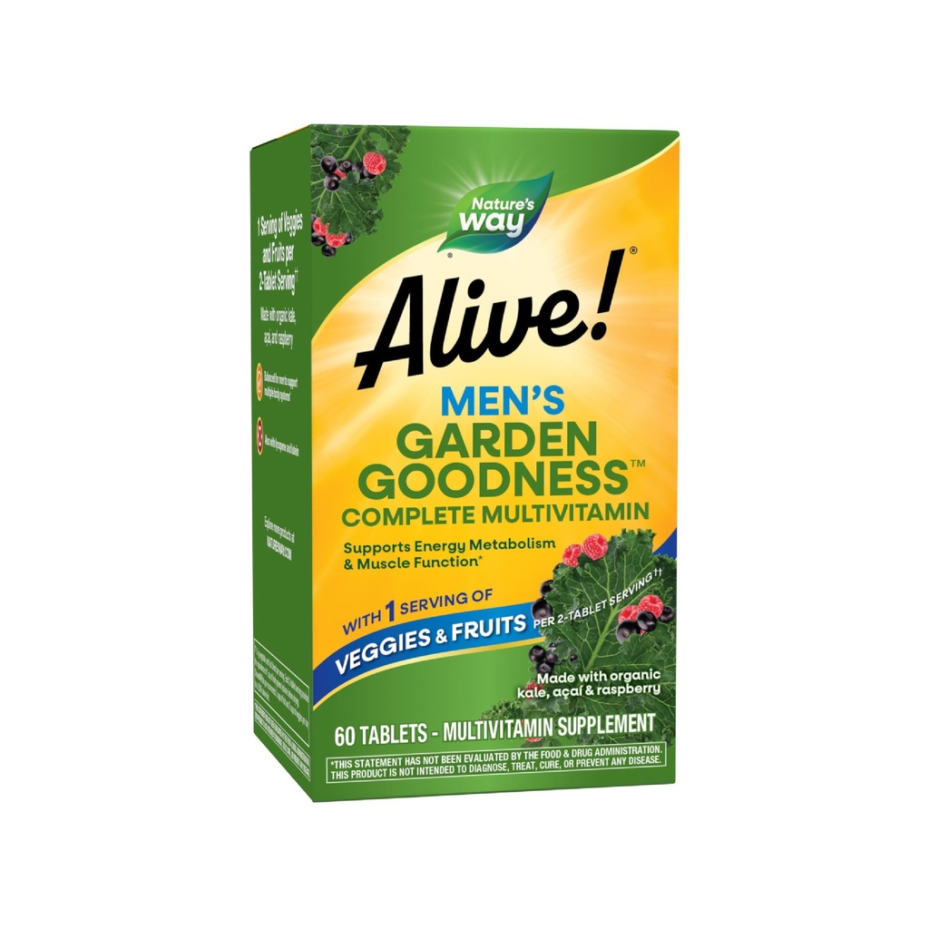 Nature's Way Alive! Garden Goodness Men's Multivitamin, One Serving of Veggies and Fruits(1), High Potency B-Vitamins, 60 Tablets (Packaging May Vary)