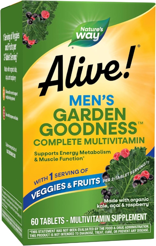 Naturen er i live! Garden Godhed Mænds Multivitamin, En Servering af Veggies og Frugter * *, Høj Potens B- Vitaminer, 60 tabletter
