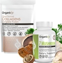 Organixx Clean Sourced Collagen Powder, Unflavored, 20 Servering & Organic Mushroom Supplement (60 Vegetarisk Capsule)