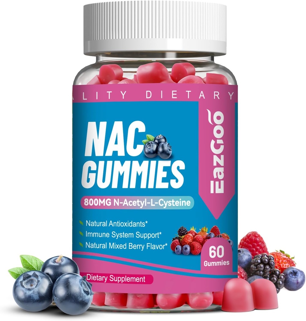 NAC Gummies 800mg, N- Acetyl Cysteine Supplement, NAC Supplement for immunsystem & antioxidant, Non- GMO, Gluten Free, Vegan - 60 Counts