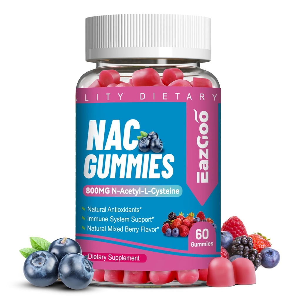 NAC Gummies 800mg, N- Acetyl Cysteine Supplement, NAC Supplement for immunsystem & antioxidant, Non- GMO, Gluten Free, Vegan - 60 Counts