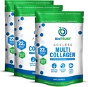 BioTrust Agured Multi Collagen Peptider Powder - 5 Typer (I, II, III, V, X) - Unflavored Collagen Powder til kvinder & mænd - Hydrolyzed Protein - Grass Fed Beef, Fish, Chicken, Eggshell Membrane, 3- pk