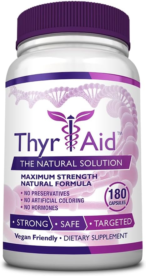 ThyrAid - Thyroid Supplement - Jod, Kelp, Ashwagandha - Vegan - 1 flaske (3 måneders forsyning, 180 kapsler)