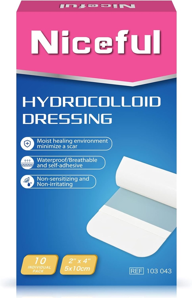 10 Greve Hydrocolloid Bandages Large, 2 "x 4" Hydrocolloid Sår Klædning Ekstra Tynde for lys Exudate, Hydrocolloid Gel Bandages Hurtig Healing