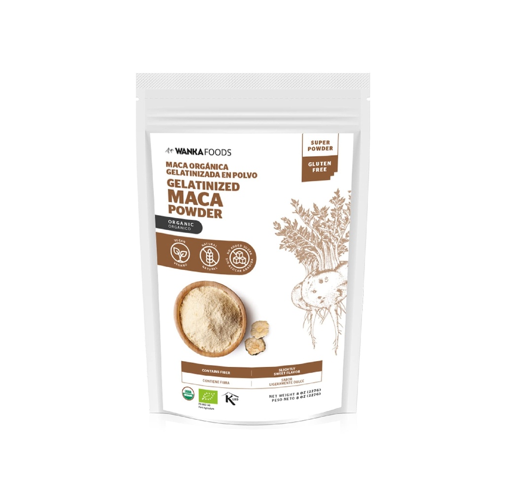 Organic Gelatinized Maca Powder, 8oz eller 227g 1 Bag, Peruvian Maca Root. Vegan, USDA Organic, Non- GMO, Gluten- Free, Keto- Friendly Adaptogen Bruges til Boost Energy, Vitality, og Endurance