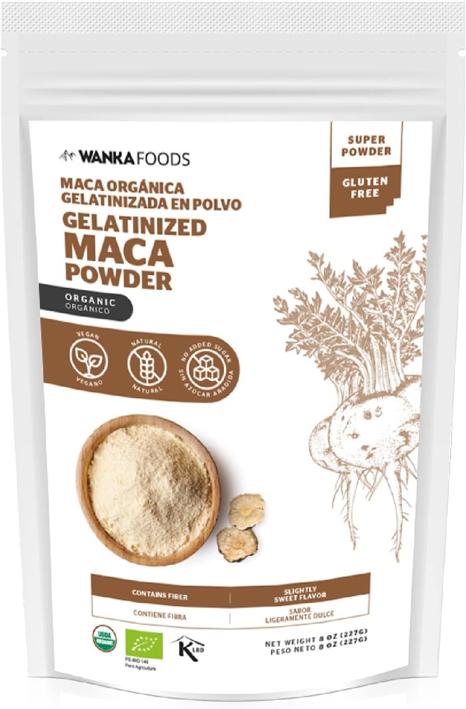 Organic Gelatinized Maca Powder, 8oz eller 227g 1 Bag, Peruvian Maca Root. Vegan, USDA Organic, Non- GMO, Gluten- Free, Keto- Friendly Adaptogen Bruges til Boost Energy, Vitality, og Endurance
