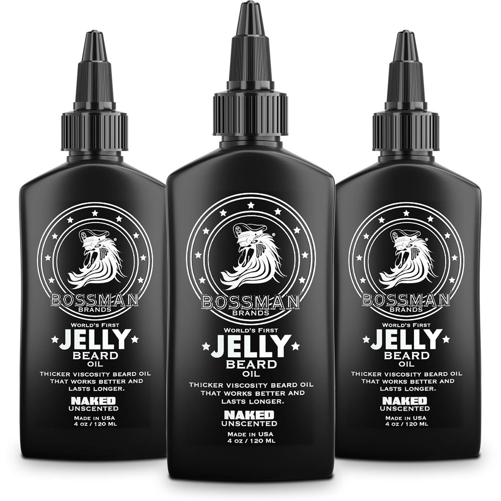 Bossman Jelly Beard Oil for mænd - 3 Pack (12 oz i alt, Nøgen - Undufted) - Blødninger, fugtighedsgrader og betingelser med naturlige ingredienser