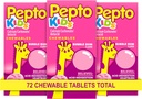 Pepto Kid 's Chewable Tablets for Heartburn, Syre fordøjelsesbesvær, Sour Mave, og Opsat Mave, Bubblegum Flavor, 72 Total (3 pakker af 24)