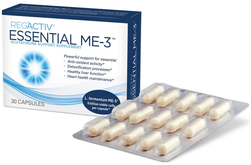 Reg 'Activ Essential ME-3, 30 kapsler. En Glutathione- producerende Probiotika, der leverer Glutathion til Intestine for Effektiv Guthatione Supplementering