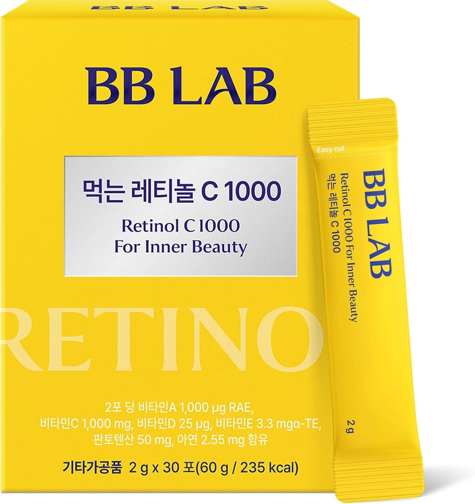 BB LAB Retinol C 1000, Powder Blend med C-vitamin, Retinol, E-vitamin, B5 & Zink til strålende hud, Korea Indre skønhed supplement til Healthy- udseende hud