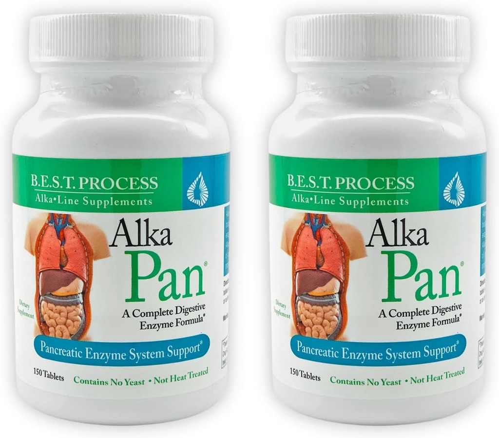 Alka • Pan (2 Pack) Best Process Alkaline - Naturlig fordøjelsestilskud - Pankreatiske enzymer med antioxidant- Rich Superfoods & fordøjelsesurter