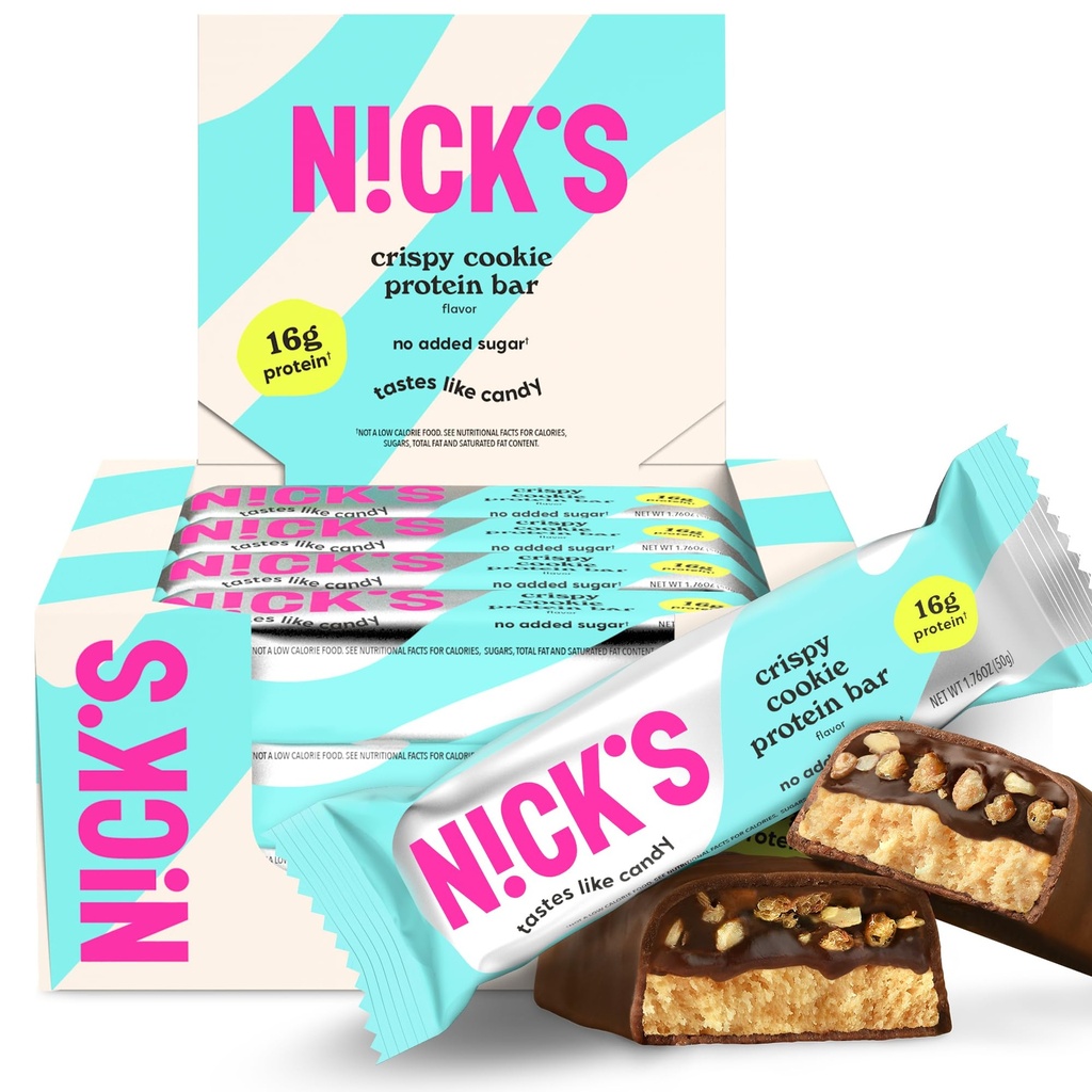 Nicks proteinstænger Crispy Cookie Chokolade, Høj Protein, Lav Kalorier, Lav Carb, Keto venlige Snacks Ingen Tilføjet Sukker (Multipack 12 barer x 50g), Crispy Cookie smag