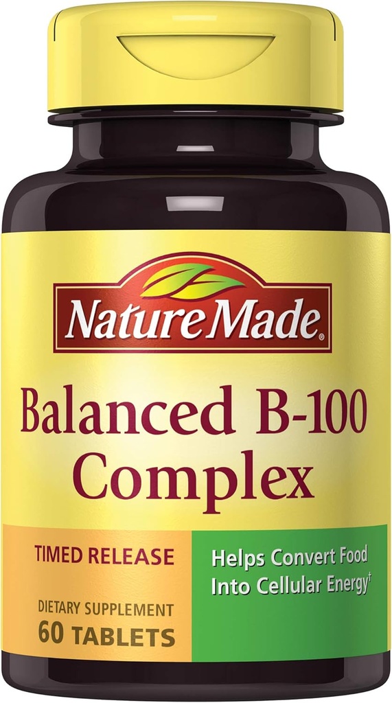 Nature Made Balanced B- 100 Timet Release (Thiamin, Riboflavin, Niacin, B6, B12, Biotin, Pantothensyre & folinsyre) Tablets 60 Ct