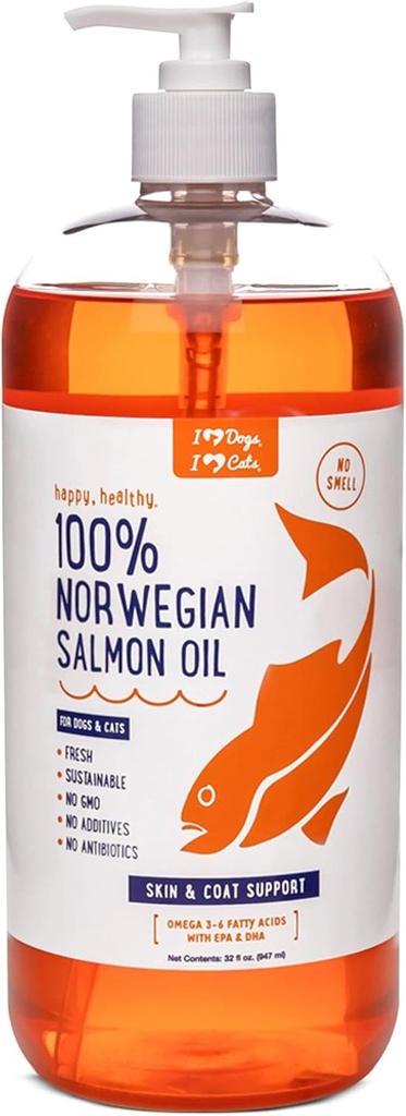 iHeartDogs Salmon Oil for Dogs and Cats - Nourishing Skin & Coat Omega 3 Fish Oil for Dogs Supports Allergy & Itch Relief, Heart Health and Joint Health - 32 oz