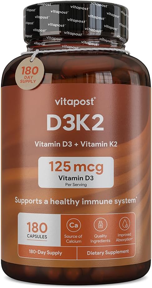 D3K2; D3 K2 kombinerer vitamin K og D med Calcium & BioPerine. D3 og K2 Kosttilskud Sunde knogler, hjerte og muskler