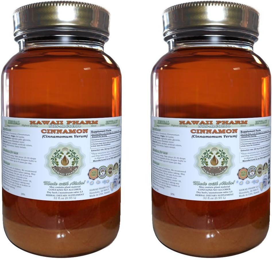 Kanel Alkohol- Free Liquid Extract, Kanel (Cinnamomum Verum) Tørret Bark Glycerit Hawaii Pharm Natural Herbal Supplement 2x32 oz Ufiltreret