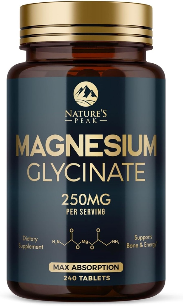 Magnesium Glycinat Chelated for Max Absorption - Understøtter ben, muskel, nerver & hjerte sundhed, naturens søvn og stress support, Bedste Magnesium supplement piller til hele kroppen støtte - 240 tabletter