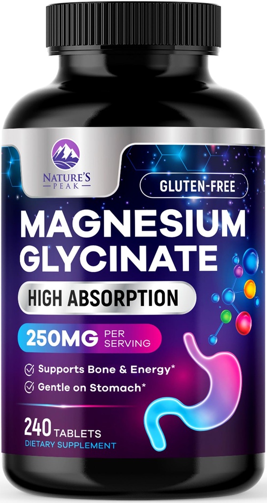 Magnesium Glycinate Supplement - 100% Chelated & Purified - for Calm, Sleep Support, Heart Health, Muscles & Bone Strength - Best Absorption Magnesium Glycinate Capsules, Bottled in USA - 240 Tablets